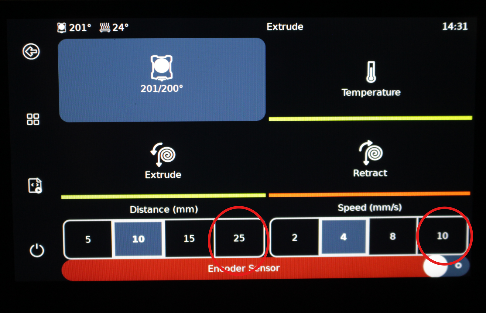 Distance and speed settings