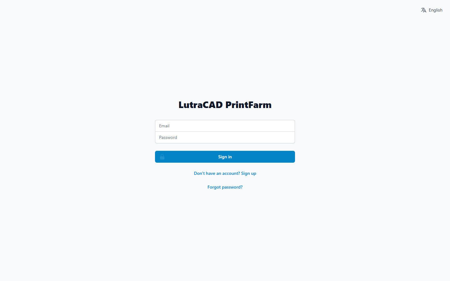 The sign-in screen, with Email and Password fields, a Sign in button, and Forgot password and Sign up links below