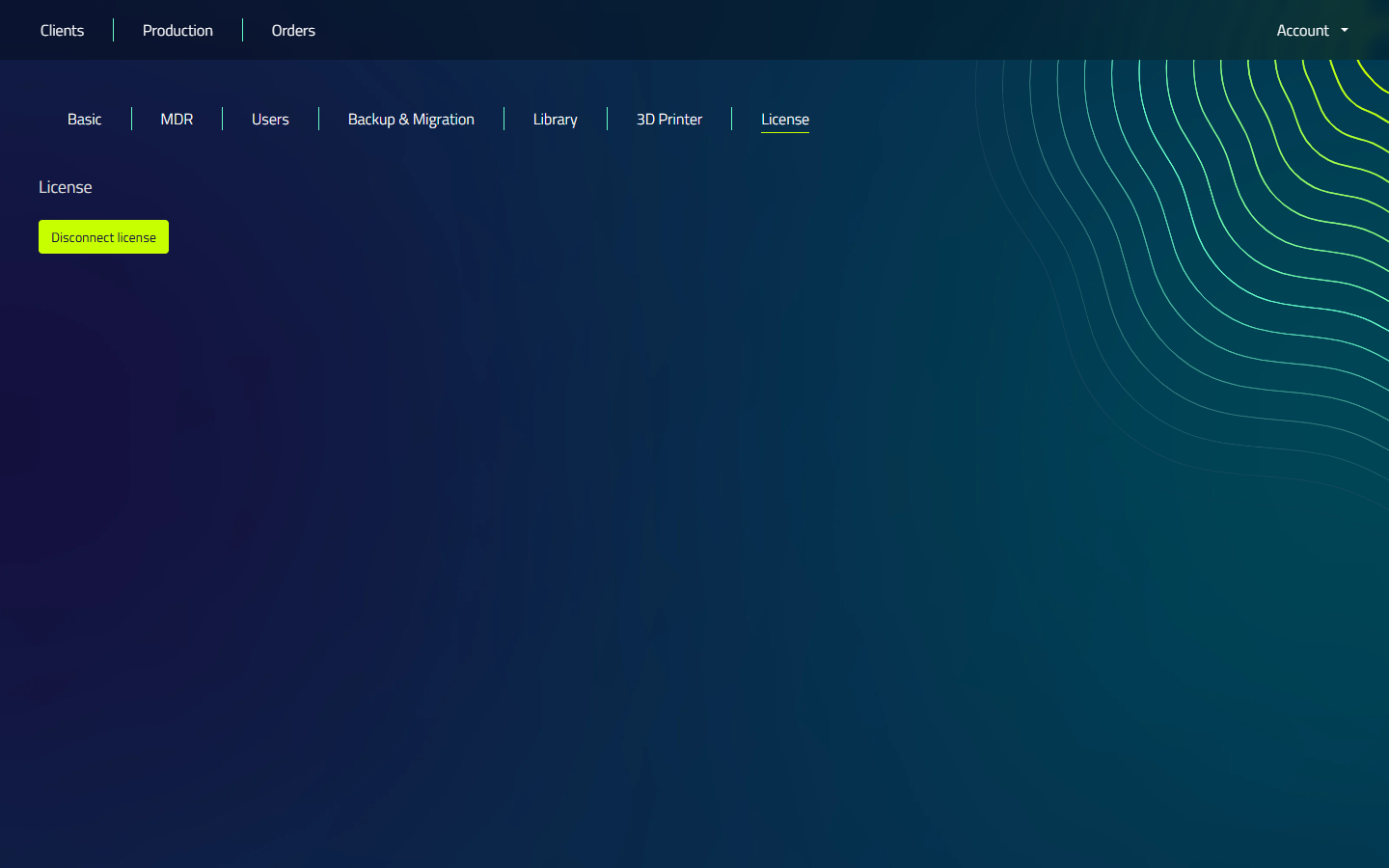 The License tab in Settings, showing the Disconnect license button
